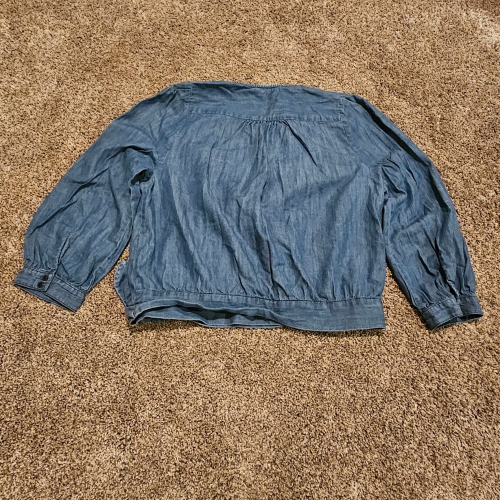 Madewell Denim Wrap Top Size M Blue Chambray Side Tie V-Neck Boho Minimalist - Picture 8 of 12